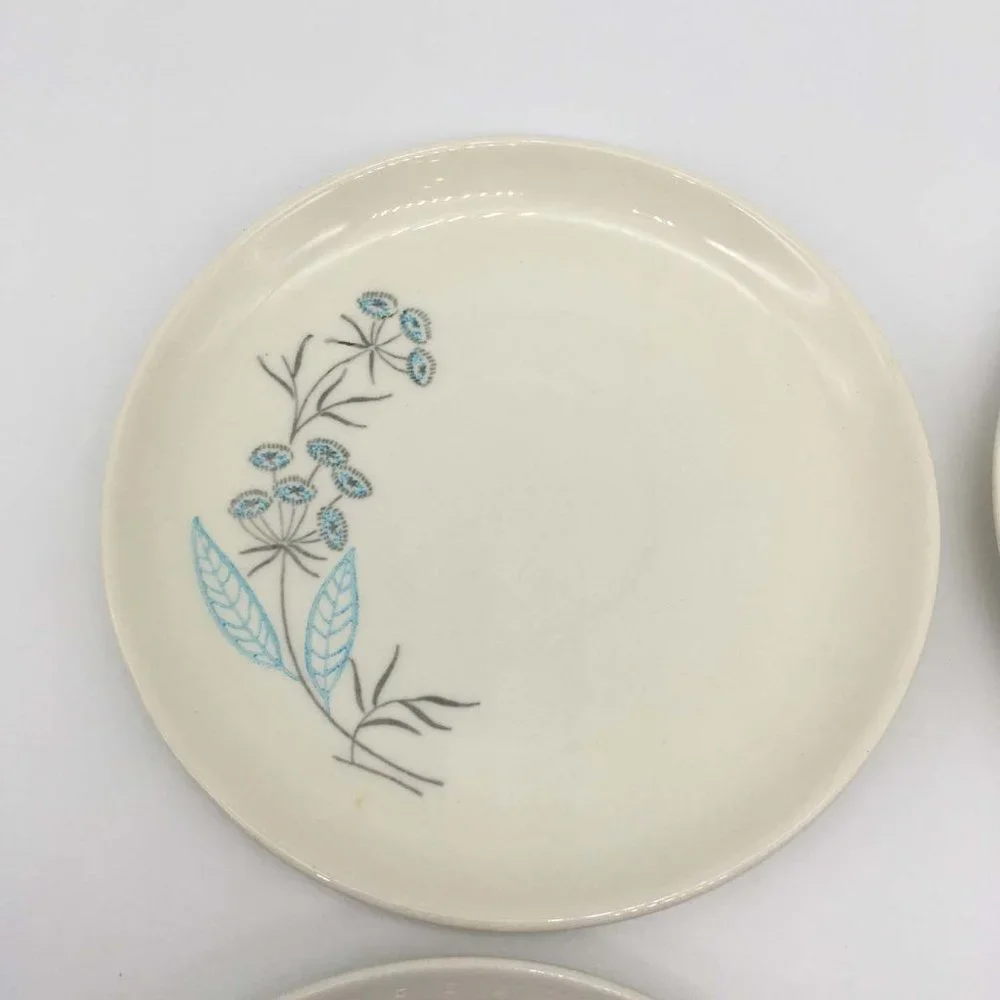 Royal Stetson Royal Maytime set of 4 Saucers,‎ no cups, Blue Floral, Mid Century